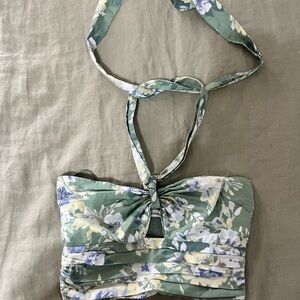 Abercrombie & Fitch Floral Crop Top - Green and White